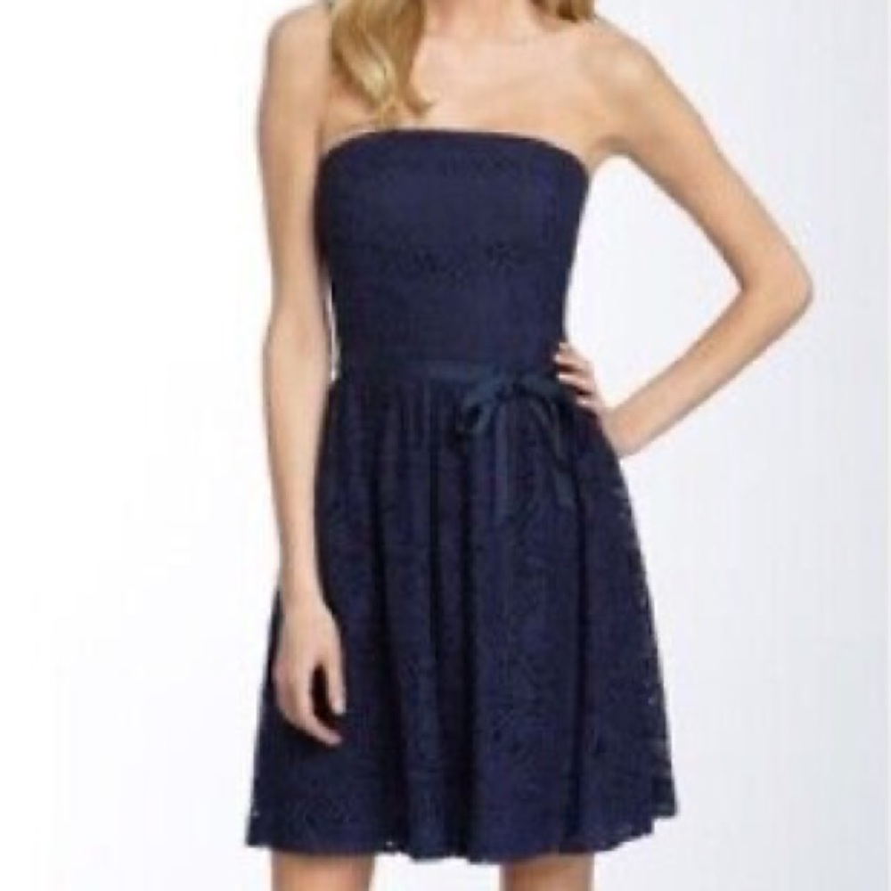Trina Turk Navy Strapless Dress (size 6) belt strap broken